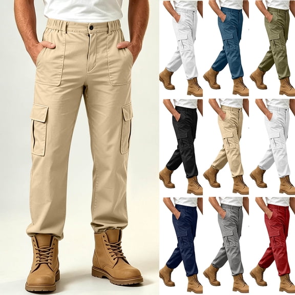 Pafei Tyugd Work Cargo Pants for Men with Pockets Casual Elastic Waisted Hiking Pants Straight Leg Chino Trousers Active Outdoor Wine M