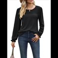 thumbnail image 3 of Camisas de Larga para Mujer, Cuello Redondo, Túnicas Informales Holgadas, Blusas Elegantes para el Trabajo, Ropa de Moda de Otoño 2025 Negro XL, 3 of 10