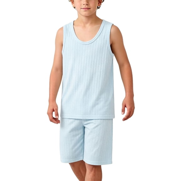 Cethrio Boys' Summer Short Sets Size 14, 2 PC Casual Cotton Sleeveless Kids Clothing Sets Blue