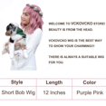 thumbnail image 4 of Pelucas cortas de color rosa púrpura para mujer, peluca sintética ondulada rizada hasta los hombros para cosplay para niñas, pelucas coloridas de uso diario (12, rosa púrpura), 4 of 5