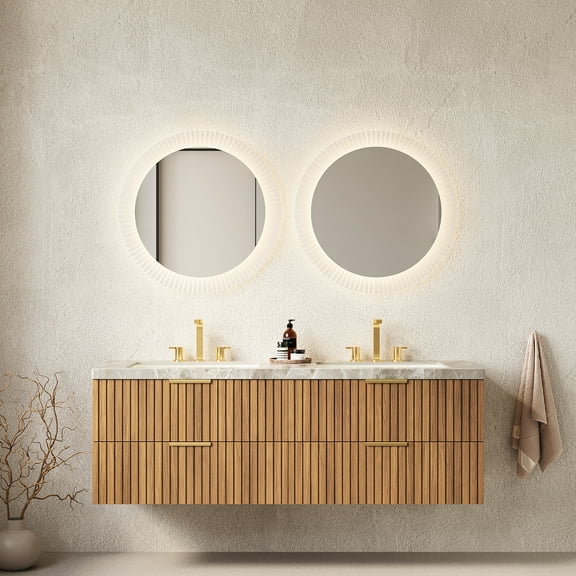 60" Bathroom Vanity, Sintered Stone Counter, 2 Basins, Drawers, , Color Vanity With Top,