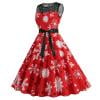 thumbnail image 1 of Wyzesi Robes Maxi pour Femmes Invitées de Mariage Semi-Formelles Grande Taille Col Rond Sans Manches Imprimé de Noël Rétro Jupe Longue Robe Pyjama de Noël Costume, 1 of 9