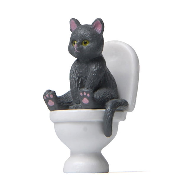 Flmtop Figurines de Chat Haute Simulation Expression Vive Décoration Accessoires Toilette Assis Miniature Chat Animal Modèle Jouet pour Enfants