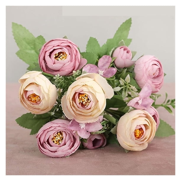 1 ramo de 12 cabezas de Flores artificiales de peonía, rosa de té, Camelia, Flores falsas de seda for decoración DIY de hogar, jardín y boda