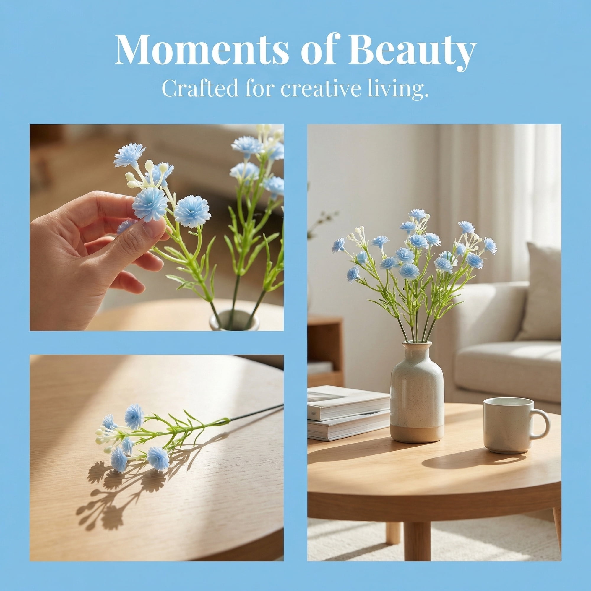 Unique Bargains Artificial Baby's Breath Flowers Faux Bouquets Light Blue 8.9inch