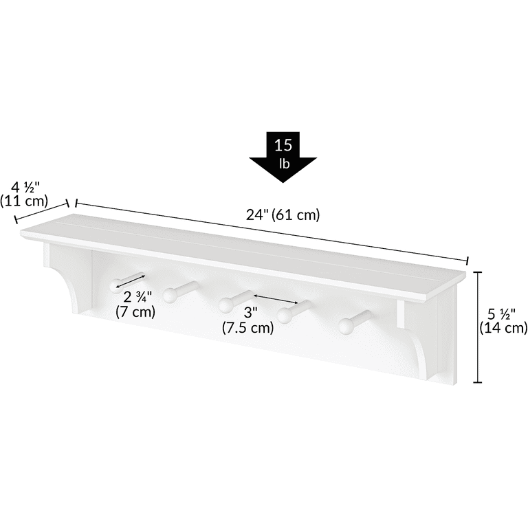 White wall shelf with pegs sale