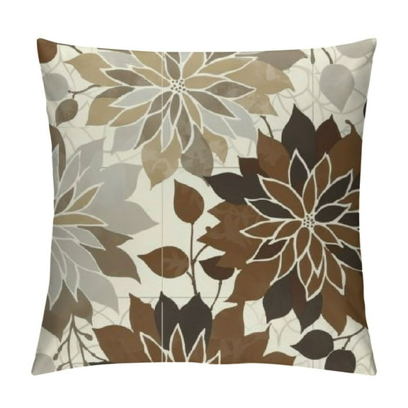 Creowell Gray Brown Pillow Covers , Grey Dahlia Flower Print Throw Pillow Covers Outdoor Decor Cushion Case for Home Living Room Sofa Couch Bed