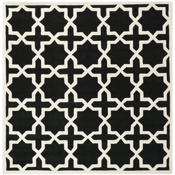 SAFAVIEH Chatham Giovanni Geometric Wool Area Rug, Black/Ivory, 8'9" x 8'9" Square