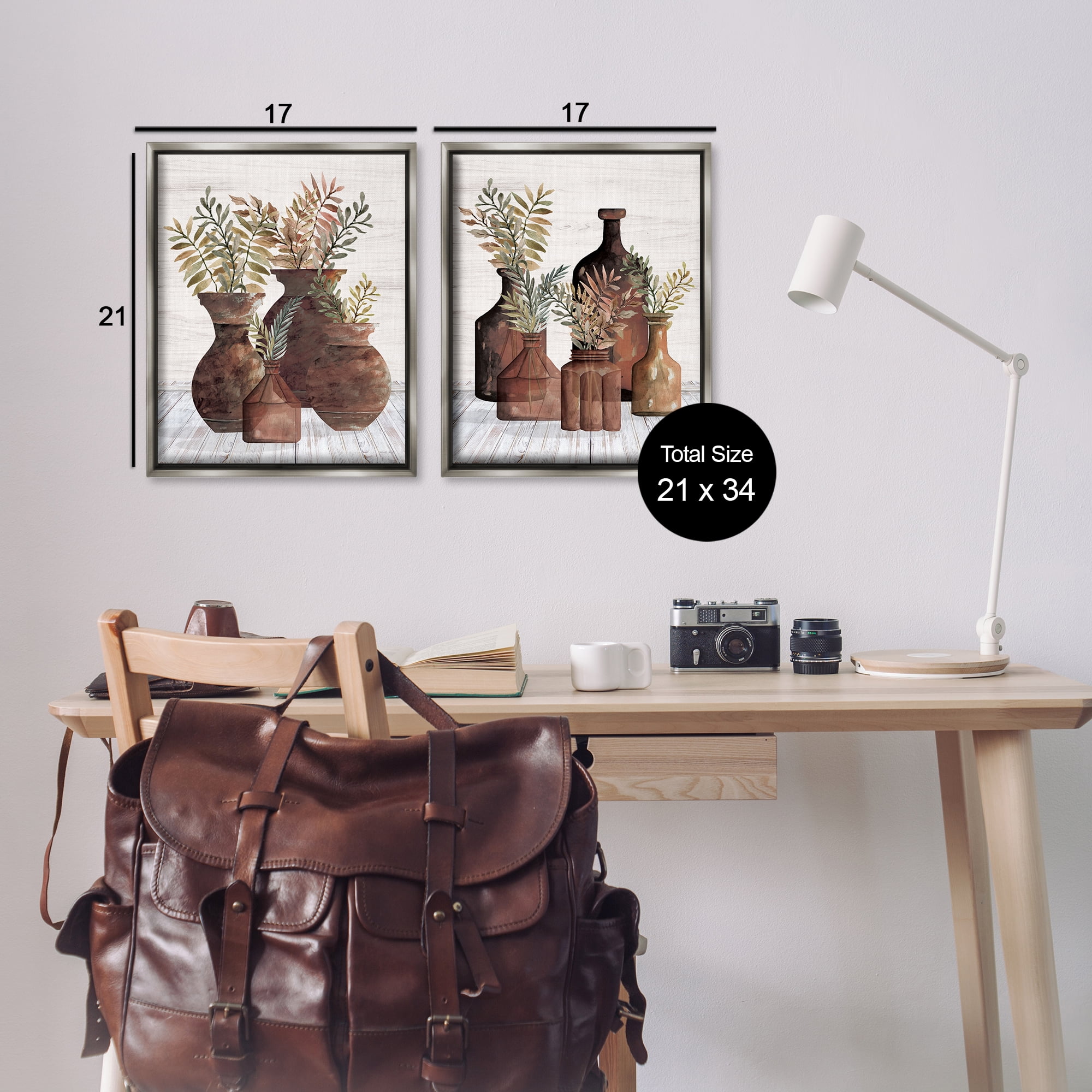 Stupell Industries Rustic Jars of Flowers Floral & Botanical Painting Gray Floater Framed Canvas Art Print Wall Art, 17 x 21, Set of 2
