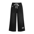 thumbnail image 5 of Inglocry Women's Drawstring Capri Jeans Straight Wide Leg Elastic Waist Capris Casual Summer Y2K Cropped Stretchy Pull on Denim Pants Black XL, 5 of 8