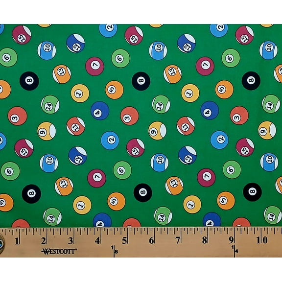 Cotton Super Sports Green Pool Billiard Pool Ball Game Paintbrush Studio Cotton Fabric Print by the Yard (112-0940)