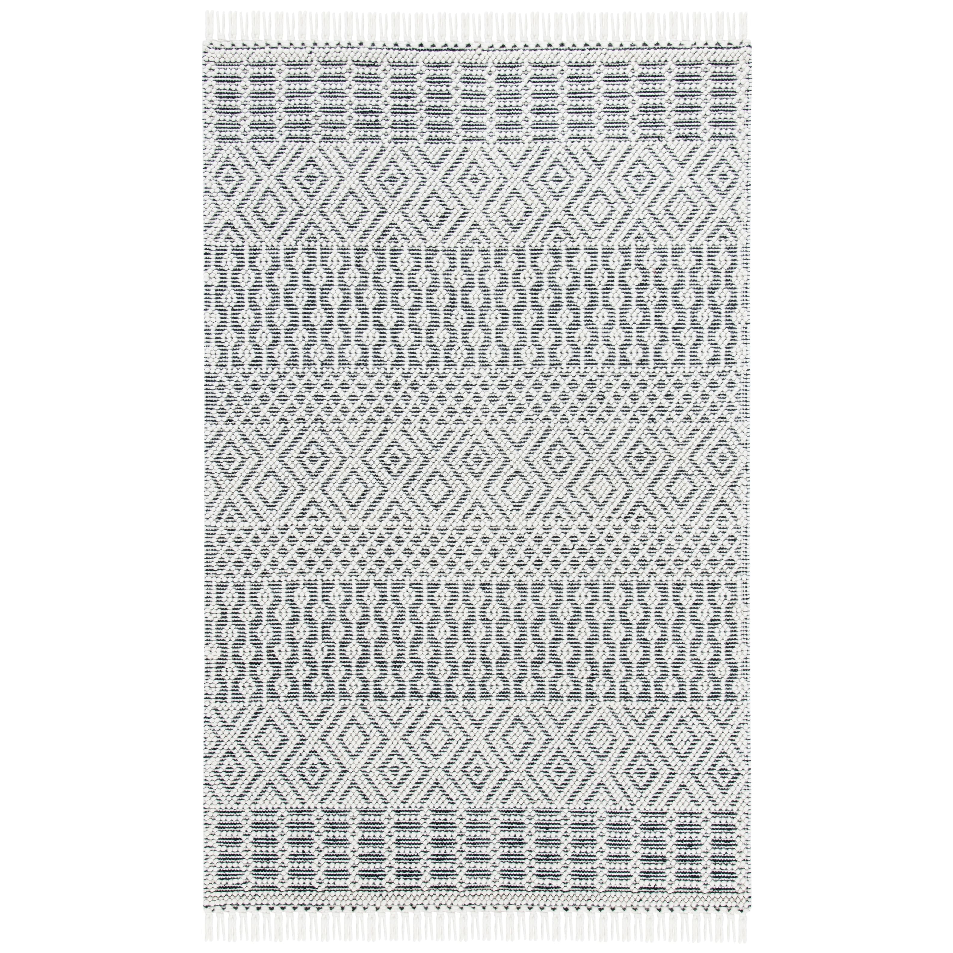 SAFAVIEH Natura Cordelia Southwestern Fringe Wool Area Rug, Ivory/Black, 9' x 12'