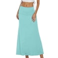 thumbnail image 1 of Falda midi acampanada elástica con fruncidos y cintura alta para mujer - Falda maxi informal de color liso, 1 of 4