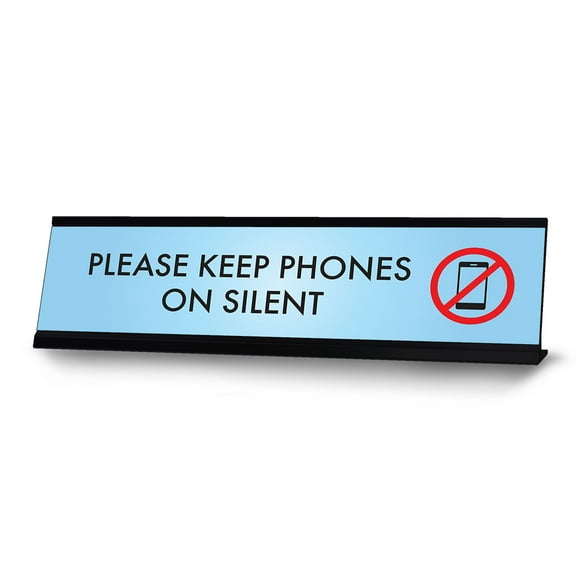 Please Keep Phones on Silent, Blue Desk Sign (2 x 8")