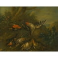 thumbnail image 2 of Philipp Ferdinand de Hamilton 14x12 Gold Ornate Wood Frame and Double Matted Museum Art Print Titled - Still Life with Dead Birds (1720-1730), 2 of 4