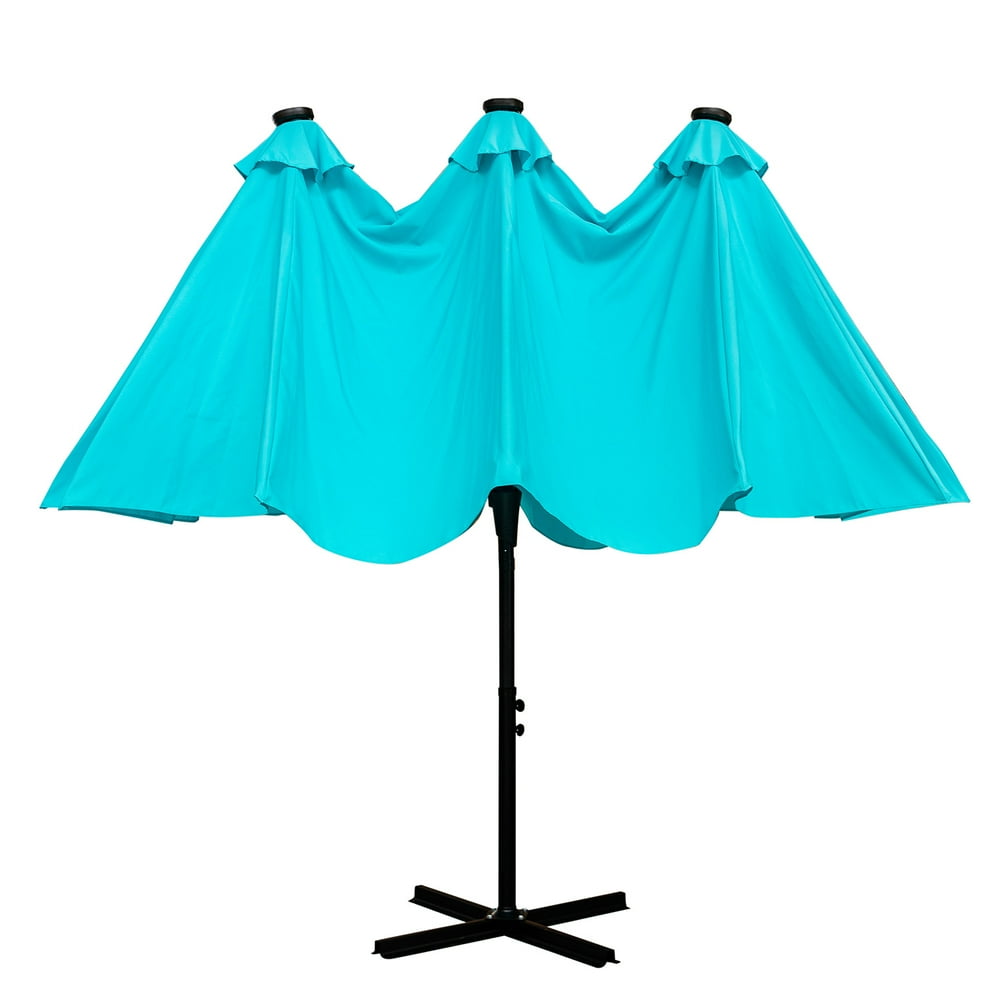 Ainfox 15ft DoubleSided Patio Solar Led Lighted Umbrella Outdoor