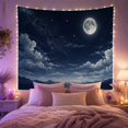 thumbnail image 2 of Full Moon Above Mountains and Silver Lake, Serene Celestial Art for Astronomy Fans, Night Landscape Decor, Housewarming Gift, Tapestry Wall Hanging for Bedroom and Studio, 2 of 7