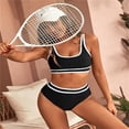 thumbnail image 3 of Women's High Waisted Bikini Sets Sporty Two Piece Swimsuits Color Block Cheeky High Cut Bathing Suits-Black, 3 of 5
