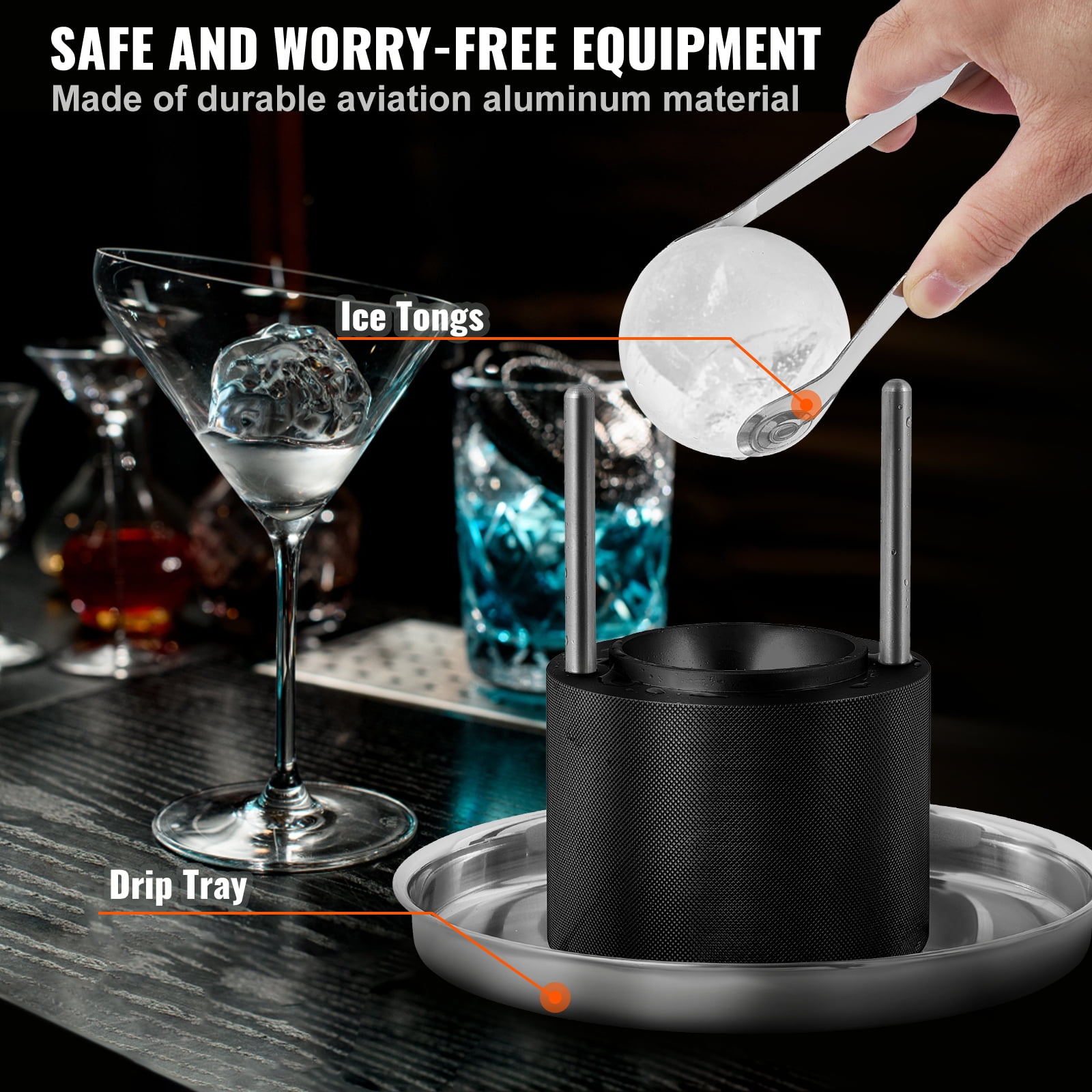 KFFKFF 2.4"/60 mm Ice Ball Press Ice Ball Maker Ice Press Kit for Whiskey Black