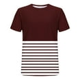 thumbnail image 5 of Jinhomg Big and Tall Casual Tees for Men Fashion Color Block Striped Print Summer Shirts Loose Fit Comfy Short Sleeve Crew Neck Basic T-Shirt Sales Today Wine XXXXL, 5 of 6