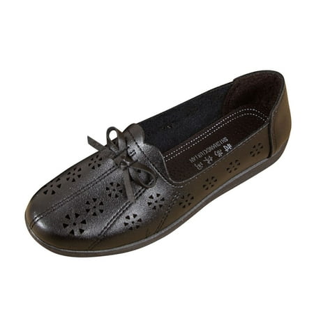 

TAIAOJING Women s Shoes Slip On Hollow Out Flat Bow Shoes Solid Color Comfortable Single Round Toe Shoes Zapatillas