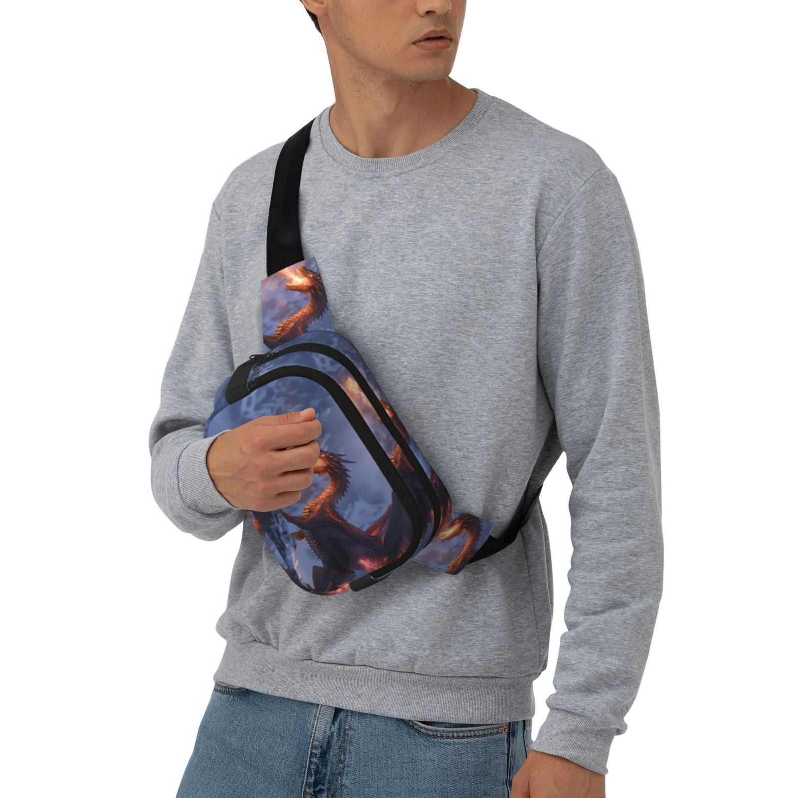 Picia Winter Fire Dragon Print Square Double-Layer Waist Bag Mini Adjustable Waist Belt Bag Exercise Running Travel Hiking