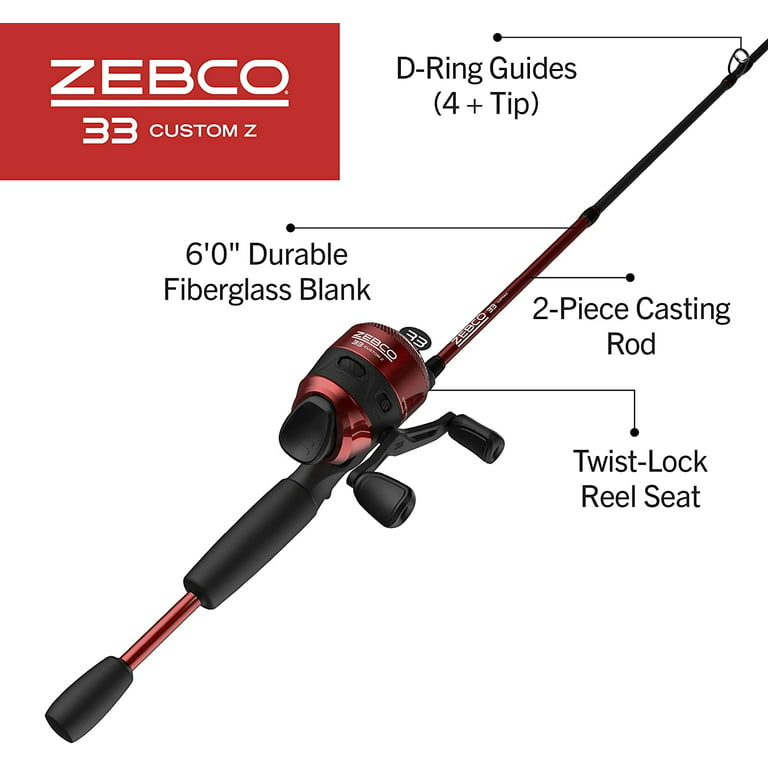 Zebco 33 Custom Z Spincast Reel and Fishing Rod Combo, 6-Foot 2