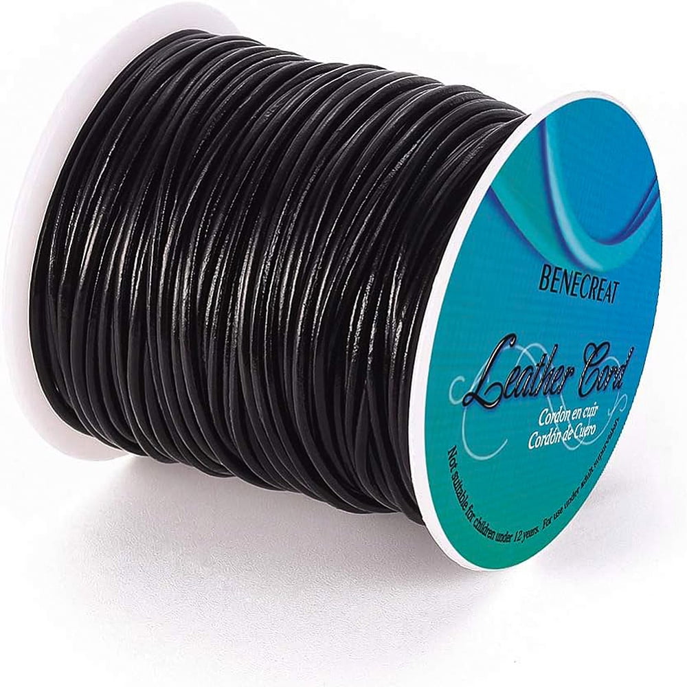 1Roll 1.5mm 50 Yards Round Leather Cord Black Genuine Leather Cord Leather String for Bracelet Neckacle Beading Jewelry Making DIY Crafts