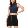 thumbnail image 4 of INSPIRE CHIC Women's Mock Neck Sleeveless Keyhole Back Glittery Cropped Tank Top S Dark Blue, 4 of 5