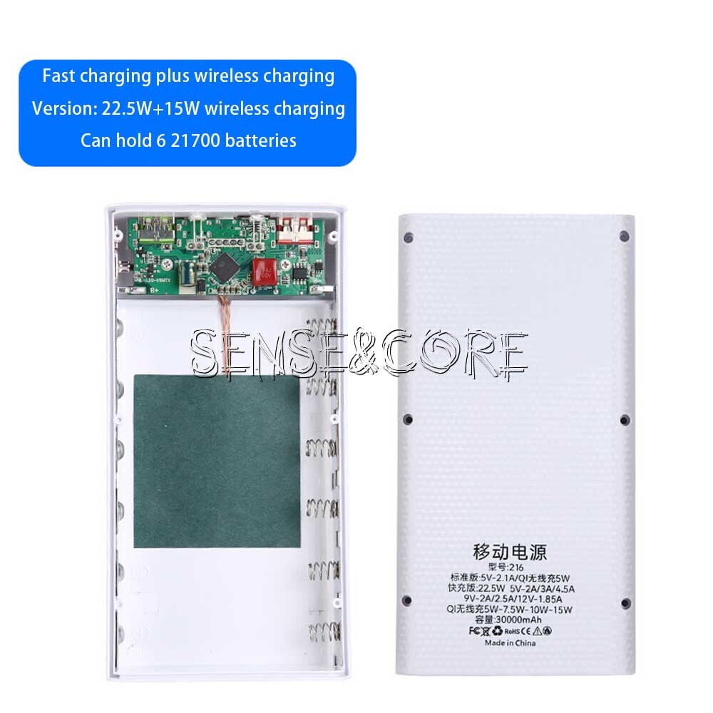DIY Removable 21700 Battery Power Bank Case KIt 6 Batteries QC Wireless Charging