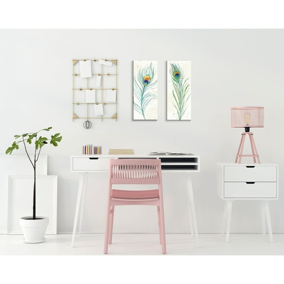 Gango Home Decor Contemporary Peacock Garden V & VI; Two 8x20in Hand-Stretched Canvases