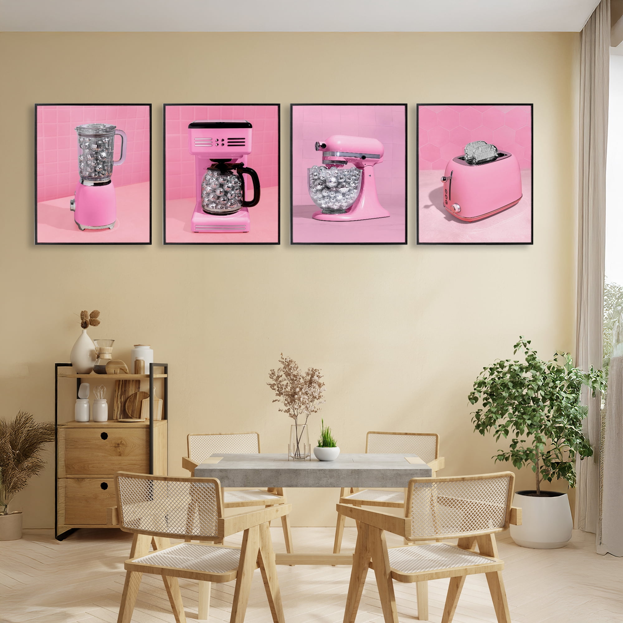 Stupell Industries Disco Drink Blender over Pink 4 Piece Black Framed Giclee Art Set, design by LISH Creative