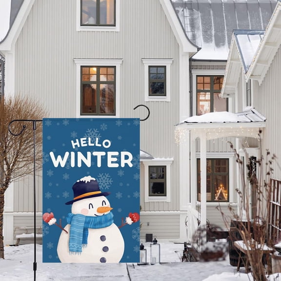 Mizhona Winter Garden Flag Snowman Hello Winter Double Sided for Outside Holiday Flags Welcome Decorative 12"X18"