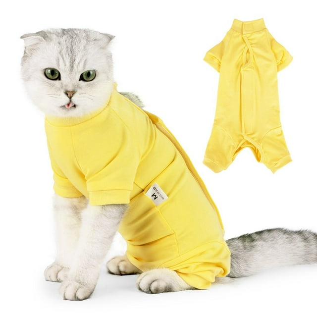Combinaison de Récupération pour Chat après Chirurgie pour Femme Homme Pyjama Chirurgical pour Animaux de Compagnie Manches Longues Prévention de la Perte Combinaison Serrée & Col en E Alternative pour Chats