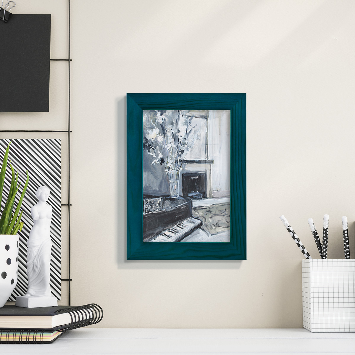 Piano Blues III - Framed Print w/glass - Ocean Blue