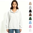 thumbnail image 2 of Women's V Neck Notch Collar Pullover Hoodie, Fleece Oversized Hooded Sweatshirt with Kangaroo Pocket, Women's Plus, Size S-3XL, 2 of 4