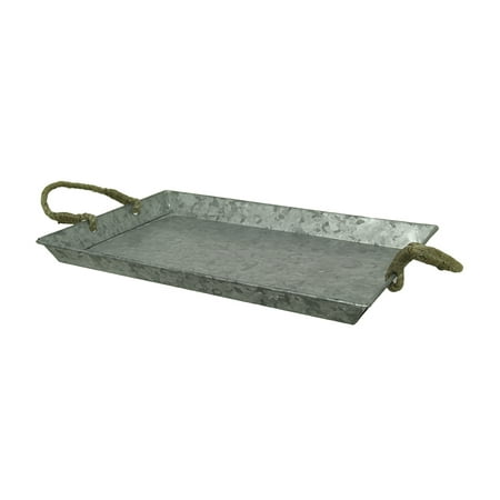 Galvanized Metal Rustic Serving Tray W Jute Rope Handles Set Of 2 Galvanized Metal Rustic Serving Tray W