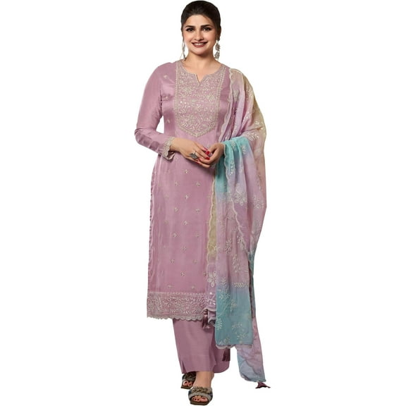 Indian Pakistani Wedding Special Dress Ready to Wear Shalwar Kameez Plazzo Pant Suits ( Lavender, L - 42 )