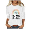 thumbnail image 2 of Lilgiuy 100 Days of School Blouses for Women,3/4 Sleeve Cute Rainbow Graphic Letter Print Tees Blouses Casual Plus Size Basic Tops Pullover Spring (White,M), 2 of 4