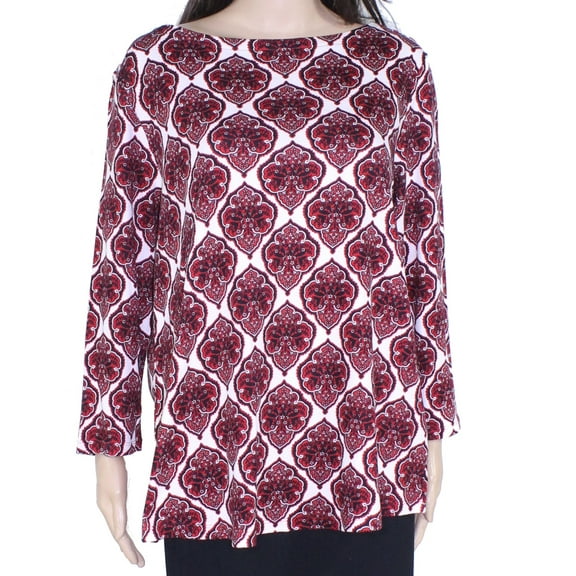 Plus Size Cotton Printed 3/4-Sleeve Top Black And Red Combo Ravishing 3X