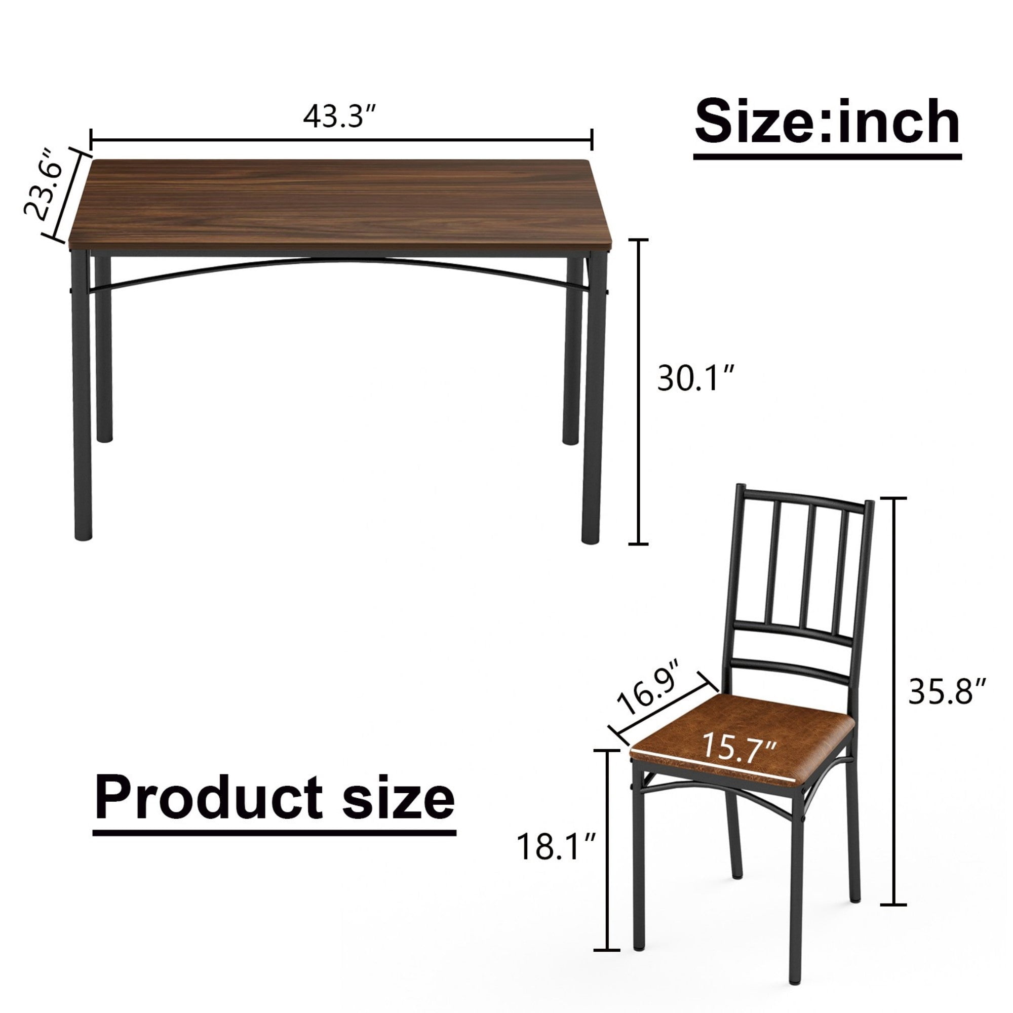 Sailvan Dining Table Set, 43.3″L x23.6″W x30.1″H, Bar Table with 4 Benches