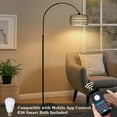 thumbnail image 6 of Arc Standing Lamp, Boho Floor Lamps for living room with Remote and LED Dimming Bulb, Rattan Tall Lamp for Bedroom with 3 Color Temperatures, Height Adjustable Farmhouse Stand up Light for Office, 6 of 18