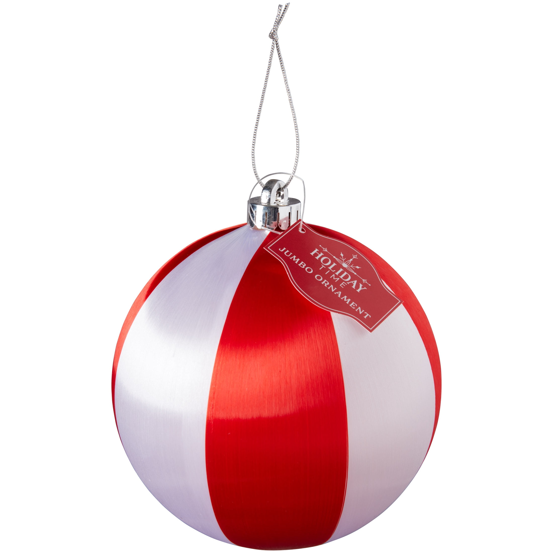 (2 pack) Red and White Stripe Jumbo Ornament, 6 inch, Holiday Time