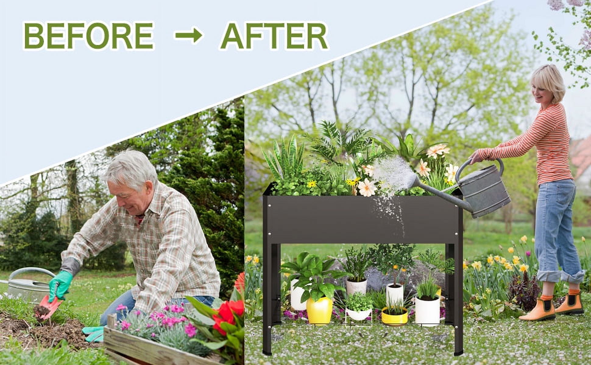 Walsport 40'' Raised Garden Bed Outdoor Elevated Planter Metal Plant Box with Legs Standing Garden Stand,Galvanized Steel Frame Planter Box for Vegetables, Flowers, Herbs, Black