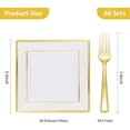 thumbnail image 4 of 120 Pieces Gold Square Plastic Plates with Forks, Gold Dessert Plates for 60 Guests, Heavy Duty Disposable Plates for Party, Including 60 6.5" Plastic Plates and 60 7.4" Forks, 4 of 6