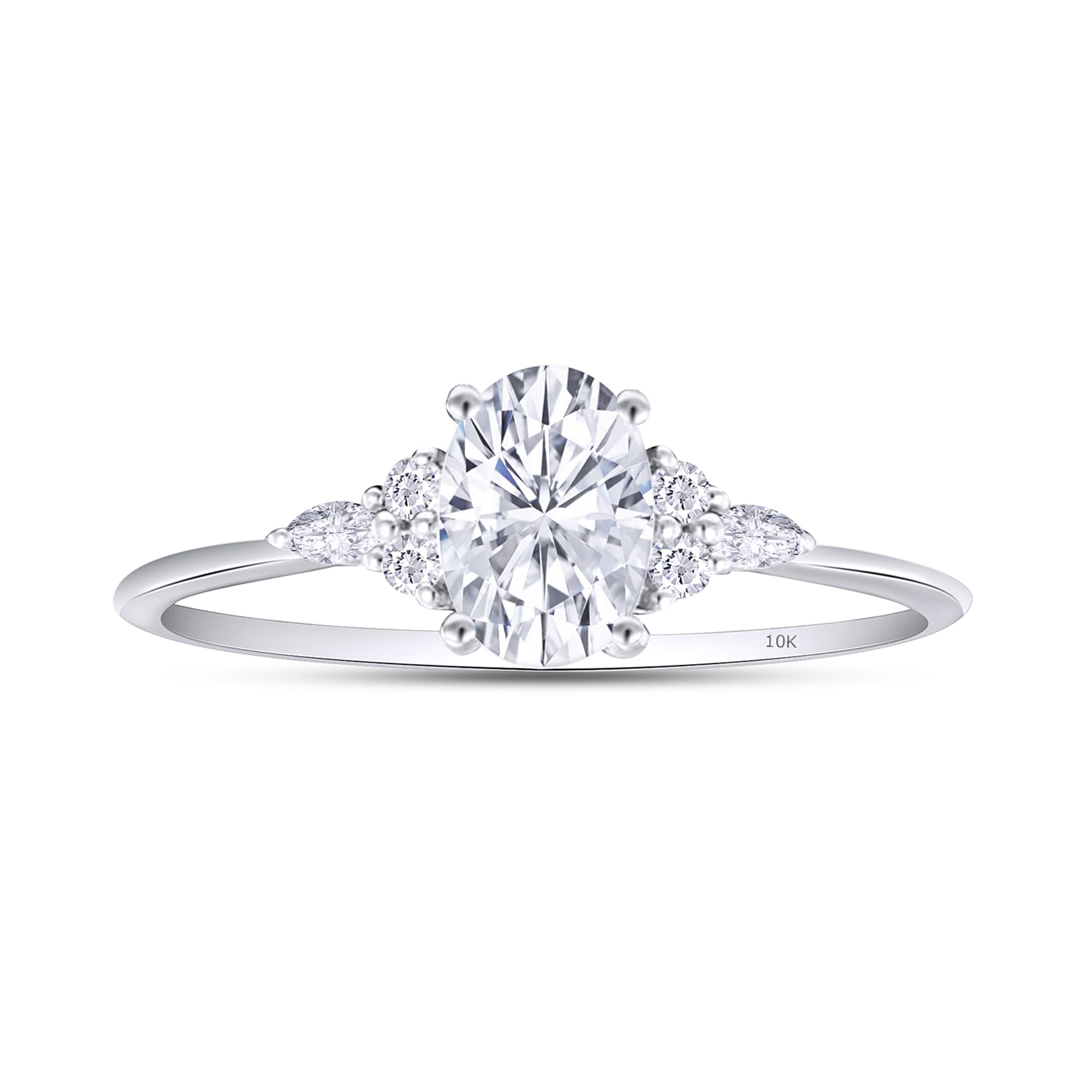 1 CT Center 7X5MM Oval, Marquise & Round Cut Lab Created Moissanite Diamond Solitaire Engagement Ring For Women In 10K Solid White Gold ( VVS1 Clarity, 1.00 Cttw)-4