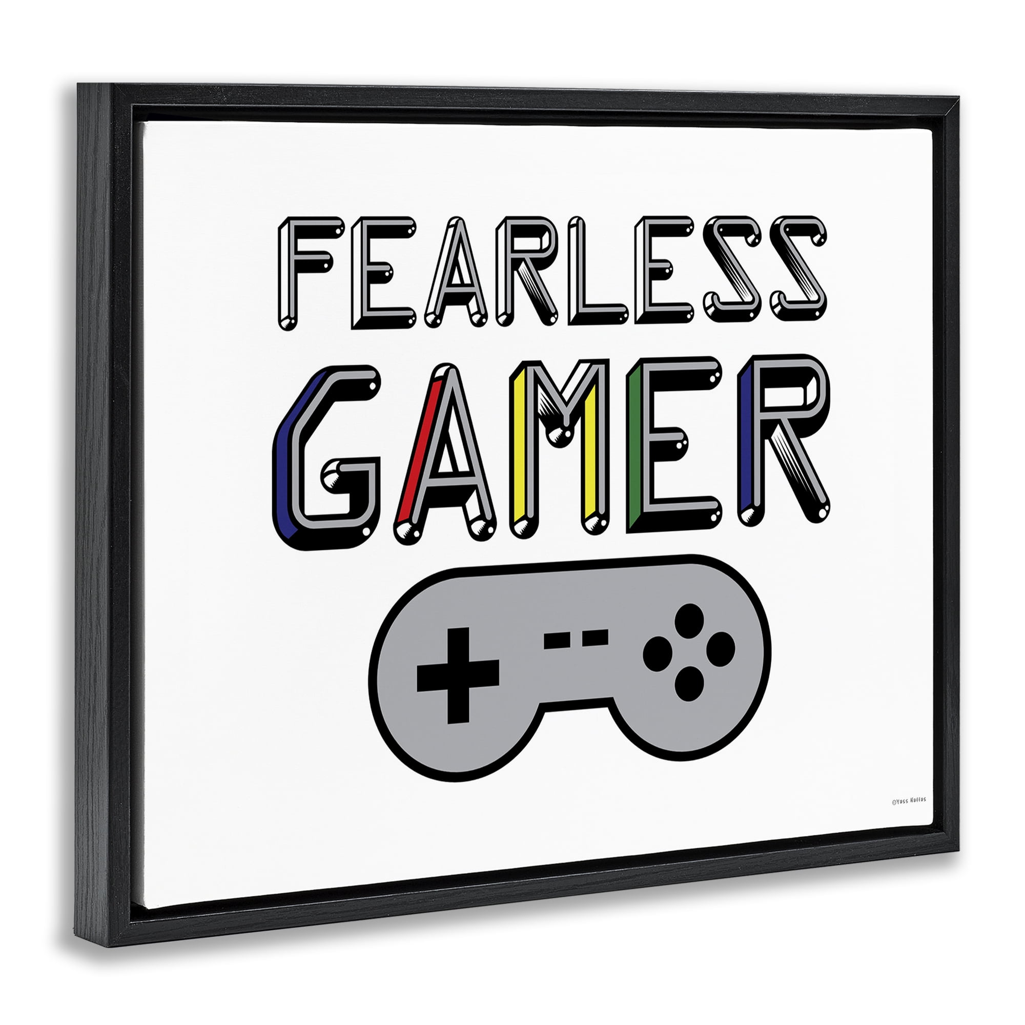 Stupell Industries Fearless Gamer Retro Black Framed Floater Canvas Wall Art, design by Yass Naffas Designs