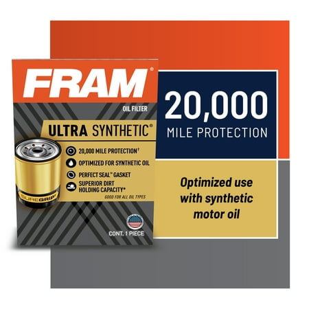 FRAM Ultra Synthetic Oil Filter XG2, 20K mile Filter for GM, Dodge, Ford, Jeep, Mazda, Mercury, Ram