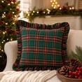 thumbnail image 5 of Kuokaa Red Green Yellow Plaid Ruffle Pillow Cover, Christmas Checkered Throw Cushion Case for Sofa, Cover Only, 5 of 7