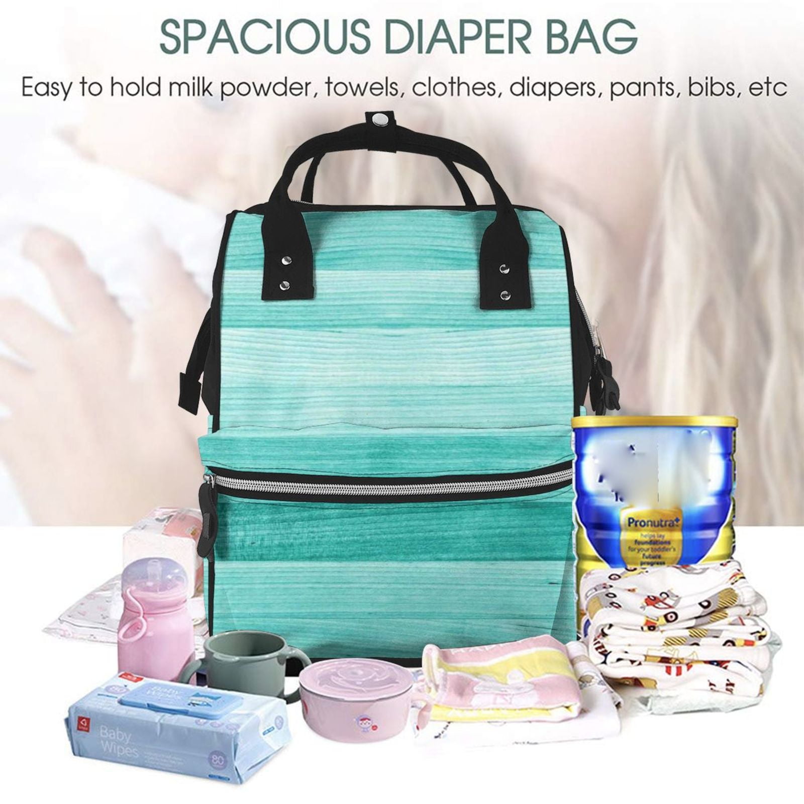 Ratiio Teal Turquoise Mummy Backpack - Waterproof Twill Canvas, Large Capacity Diaper Bag with Multiple Pockets and Adjustable Straps